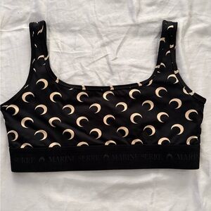 Marine Serre Black and Cream Crescent Sports Bra